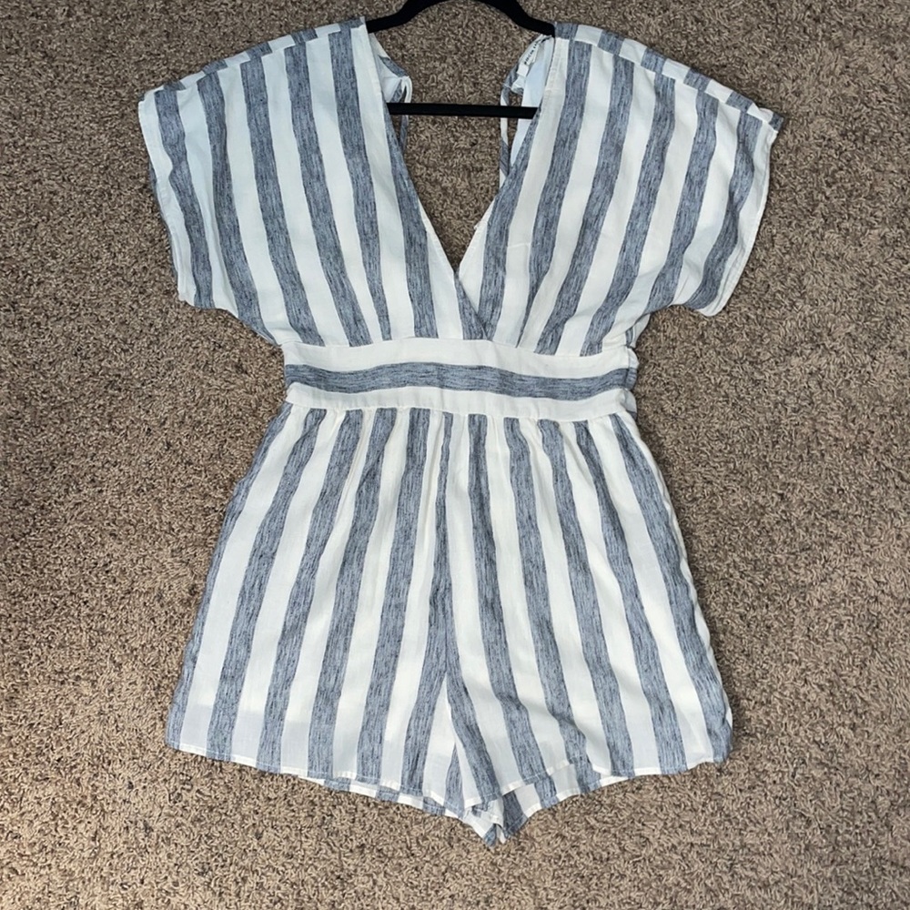 American eagle blue and white stripe romper